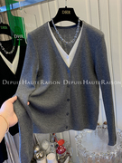 DHR 简约气质假两件针织衫上衣女外套开衫上衣2024春装小个子