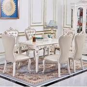 欧式餐桌长方形饭桌实木框架，桌子家用白色烤漆一桌六椅餐厅家具