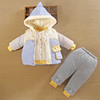 0一1岁半男宝宝秋冬装，外套童夹加厚棉衣分体，款婴儿服袄三件套装季