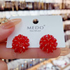 韩国清新红色水晶球耳钉女时尚，百搭耳环网红级感气质银针耳饰品