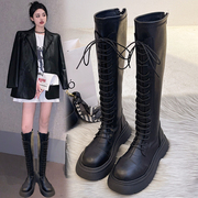 网红长筒靴女秋冬季2025新款春秋单靴超火高筒马丁靴厚底骑士靴子