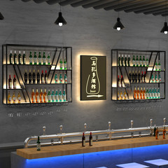 酒吧吧台酒架悬挂餐厅置物架创意壁挂灯光铁艺红酒柜墙上展示