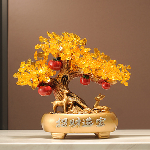 新中式装饰品家用发财树，搭配摆件入宅乔迁新居好看的金色工艺品