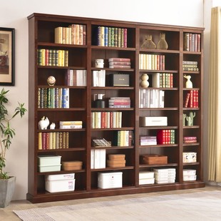 美式全实木书柜满墙原木收纳置物柜落地书房家用自由组合书架书橱