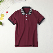 男童枣红色短袖t恤夏装，中小学生校服体恤，女童儿童酒红色半袖衫薄
