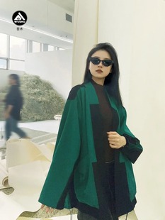 吾术WUSHU  男女同款道袍系列绿色拼接宽松OS夹克外套