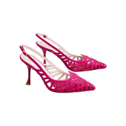 rogervivier女鞋粉红色皮革后袢带鞋跟8.5厘米优雅尖头高跟鞋