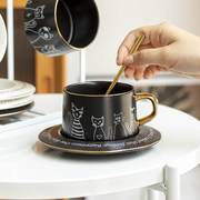 高颜值咖啡杯手绘描金小号高端陶瓷，杯碟套装高级感咖啡杯子带勺子