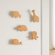 日式墙壁装饰挂钩榉木动物创意可爱粘钩墙面免打孔儿童房挂钩把手