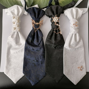镶钻男士领结新郎搭配白色黑色领带，方佑晚宴西服，结婚礼真丝香港结