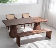 中古风胡桃木餐桌现代家用原木黑色饭桌复古工作台茶桌客厅长桌