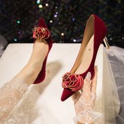 归艺秀禾结婚鞋子女中式新娘鞋2023年夏季小众红色婚礼高跟鞋
