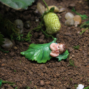 创意天使娃娃微景观装饰小摆件花仙子树叶宝宝园艺树脂多肉装饰品