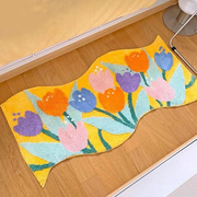 卧室地毯郁金香地垫毯不规则可机洗床边家用簇绒脚垫ddp法式艺术