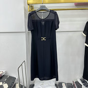 品质女装通勤法式连衣裙2024夏洋气腰带收腰气质显瘦小黑裙