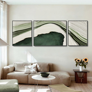 沙发背景墙三联画客厅现代简约大气，抽象绿色肌理高级感装饰画壁画