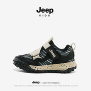 jeep男童鞋子黑色运动鞋春季2024软底防滑女童，网面童鞋儿童鞋