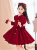 定制女童红色演出服小女孩高端公主，裙儿童新年礼服主持人钢琴演奏