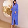 129蓝色手缝钻长裙抽象花型带帽款摩洛哥风格连衣裙中东女装