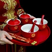 喜碗敬茶杯婚礼新娘改口敬茶喜杯喜碗结婚对杯对碗筷套装女方陪嫁