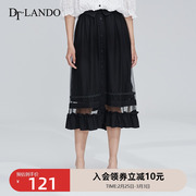 dtlando2023夏黑色(夏黑色)网纱蕾丝，拼接半身裙薄款小众设计长裙