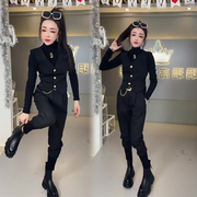 2022年秋冬时尚套装女韩版显瘦设计感时髦假两件上衣+哈伦裤