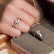 莫桑石钻戒(石钻戒)纯银一对男女，款白铂金结婚情侣对戒仿真钻石假求婚戒指