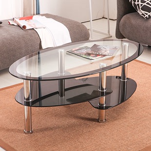 创意小户型茶几简约客厅钢化玻璃茶几桌现代椭圆形家用桌子不锈钢