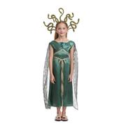 万圣节表墨服绿蛇纹，印花开叉演长裙希腊神话，cosp8lay美杜色莎裙