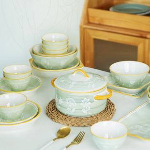 亿嘉轻奢欧式金边餐具套装北欧风格，陶瓷饭碗汤碗菜盘子家用组合