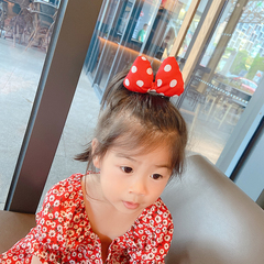 儿童米奇蝴蝶结头顶发夹宝宝可爱红色波点发圈头绳超萌公主夹发饰