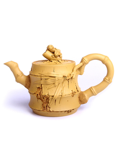 陶立方紫砂茶壶，套装段泥茶具套装手工，浮雕仿竹茶具送礼