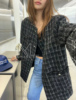 韩国女装2024早春帅气超酷格纹圆领宽松廓形洋气外套