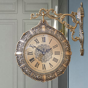 欧式复古客厅静音双面钟个性(钟个性，)美式奢华两面，挂钟工艺术创意时钟挂表