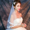 新娘头纱头饰超仙森系复古婚纱短款蕾丝结婚长款婚礼，白色网红拍照