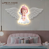 守护天使儿童房装饰画创意，卡通女孩公主房卧室，床头挂画带灯墙壁画
