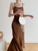 srose巴黎美人法式高级感长裙复古小众，设计拼接气质露背连衣裙