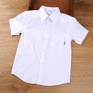 男童衬衫短袖夏季小学生校服白色，纯棉大童宝宝带，口袋儿童学院衬衣