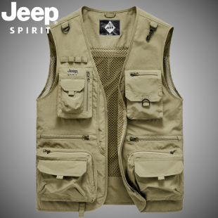 jeep吉普马甲男士夏季户外摄影钓鱼工装马夹，多口袋休闲坎肩
