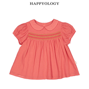 Happyology英国女童春夏款司马克衬衫女宝宝洋气彼得潘领短袖上衣