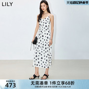 LILY2024夏女装设计感复古爱心印花可调节肩带吊带裙连衣裙女