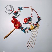 手工diy材料包玫瑰花缠花团扇，中式婚礼新娘，花扇古风手作汉服喜扇