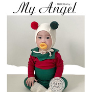 韩国婴儿冬装连体衣，男女宝宝圣诞老人哈衣红色，造型外出爬服包屁衣