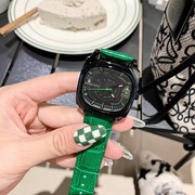 士手表中性款潮流个性时尚黑色方形绿色皮表带表大盘TICTOC女