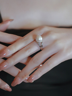 s925纯银珍珠戒指女小众，设计独特开口可调节指环，轻奢高级感食指戒