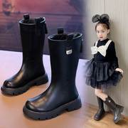 女童靴子软底2023冬季儿童黑色长筒靴中大童小女孩皮靴高筒靴