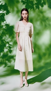 朗斯l2024年夏装，女士韩版宽松中长款雪纺连衣裙
