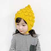 韩版宝宝保暖毛线帽子婴幼儿针织，护耳精灵帽，女童小男童套头帽秋冬