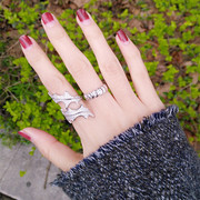 日韩925纯银晧石树叶，戒指食指关节个性简约潮人搭配饰品女士指环