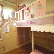 童趣hello-kitty实木儿童床带楼梯柜衣柜单层高架床树屋床可定制